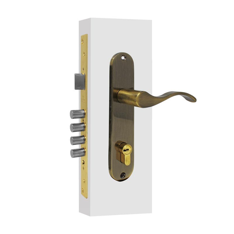 Cerradura para entrada principal izquierda latón antiguo Hermes Tesa